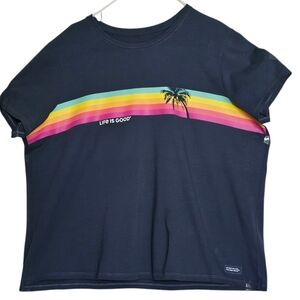 Life is Good Rainbow Palm Tree Crusher Tee Size XXXL